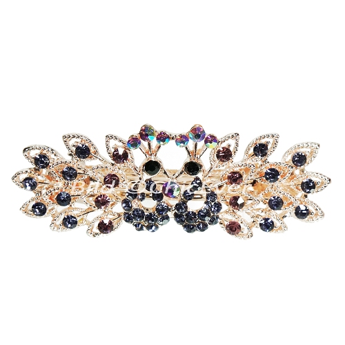 Schöne Haarspange Pfau aus Metall Strass & Acryl Haarclip Haarklammer violett lila gold 8518 - zum Schließen ins Bild klicken